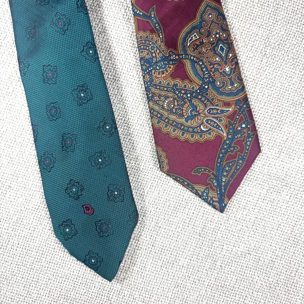 Vintage Christian Dior Silk Ties Set of 2 90s Paisley Floral Menswear‎